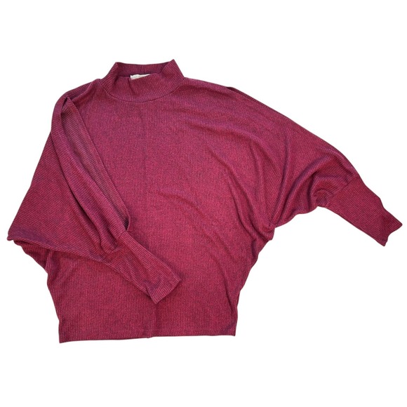 Vine & Love Sweaters - Vine & Love Mock Neck Split Dolman Sleeve Ribbed Knit Sweater Top Berry Plum S